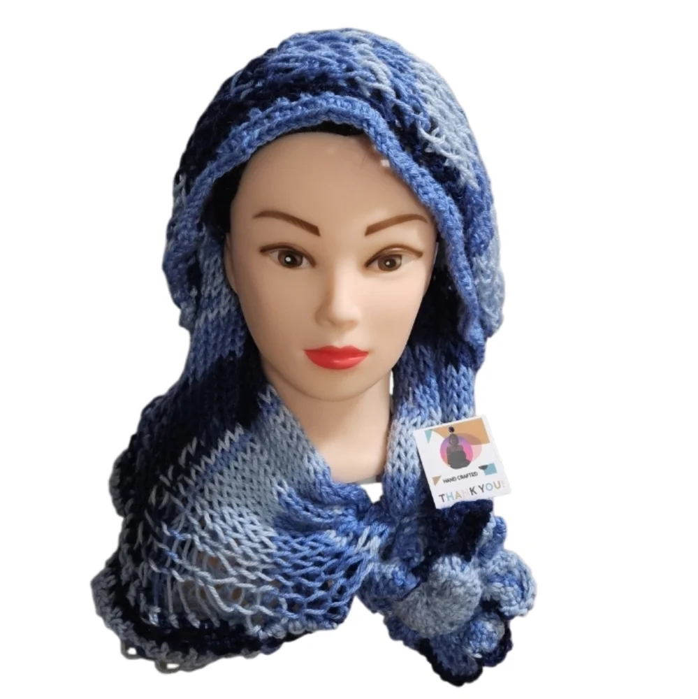 Hand Crafted 12-way scarf Crochet Blue Handmade winter accessory hand knit Ombrè